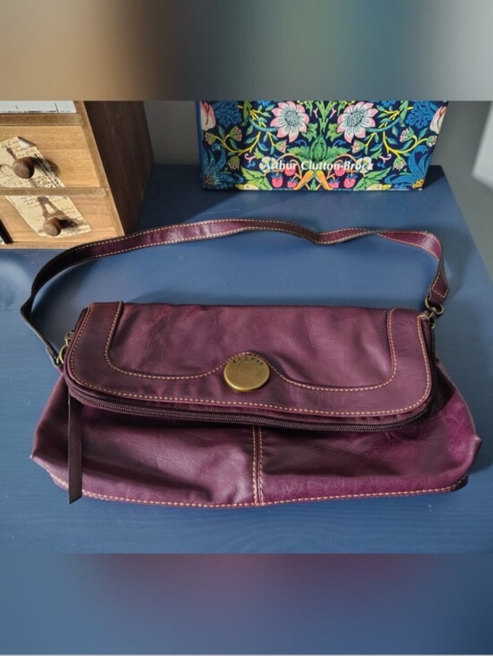 Axcess By Liz Claiborne Purple Faux Leather Brass Button Shoulder Bag or Clutch